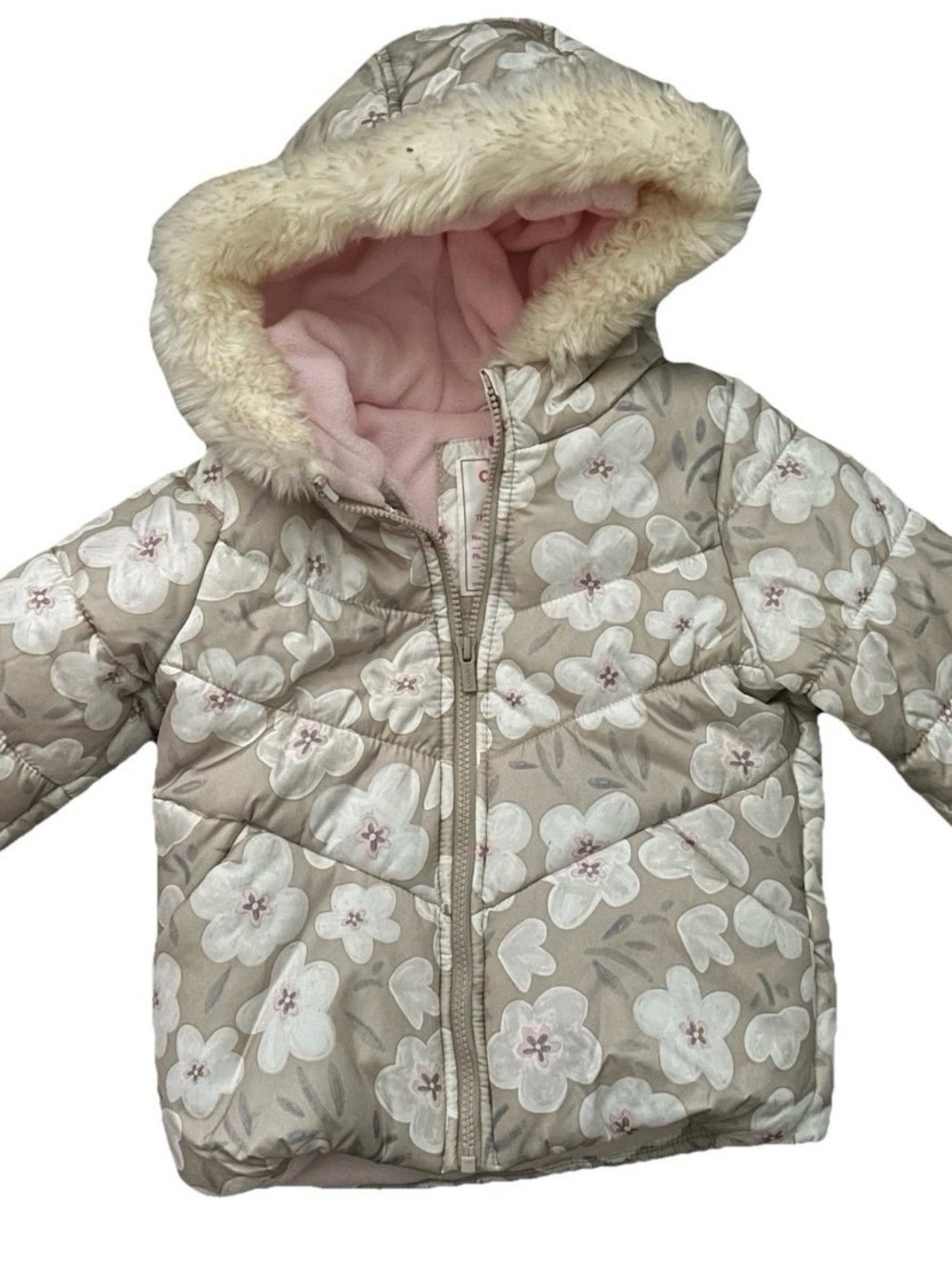 Toddler Girl Beige Floral Puffer Jacket Winter Size 4T - Picture 1 of 3